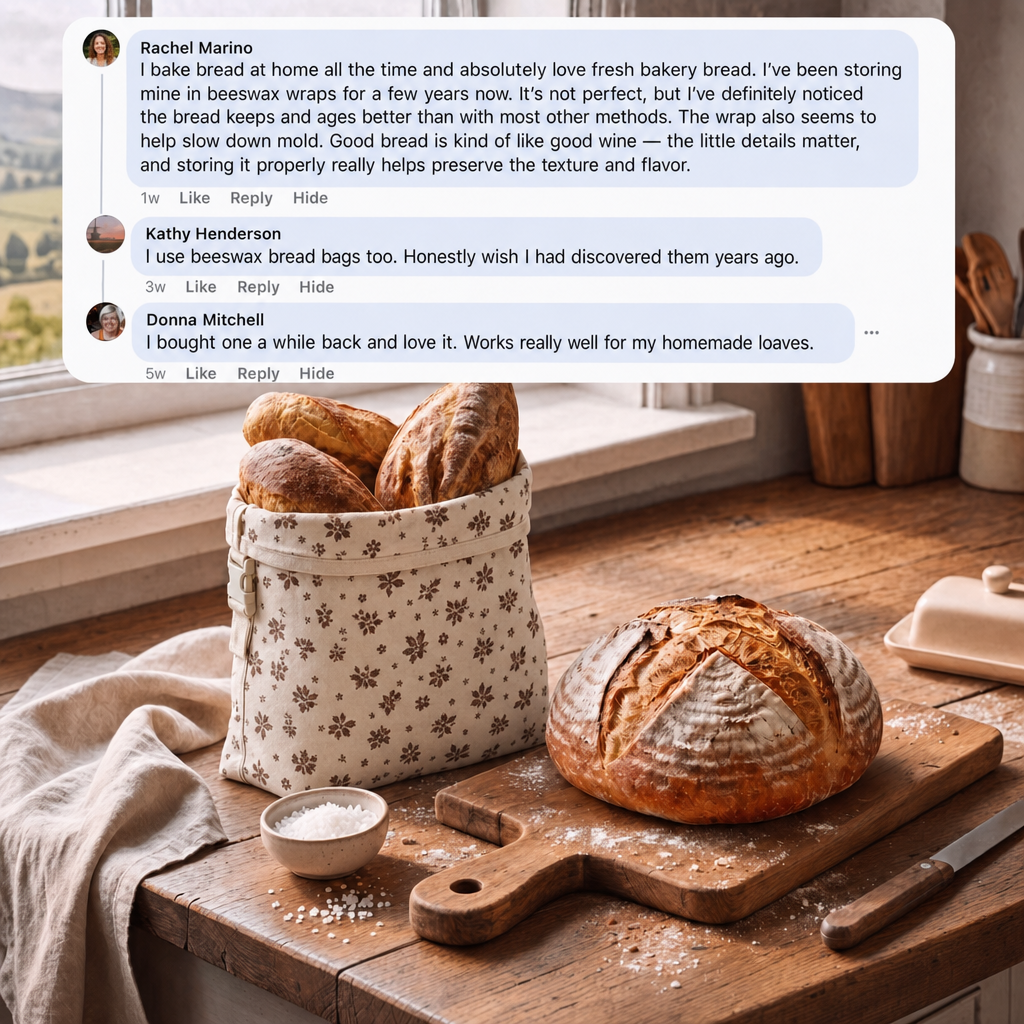 100% Handmade Organic Cotton & Beeswax Bread Bags